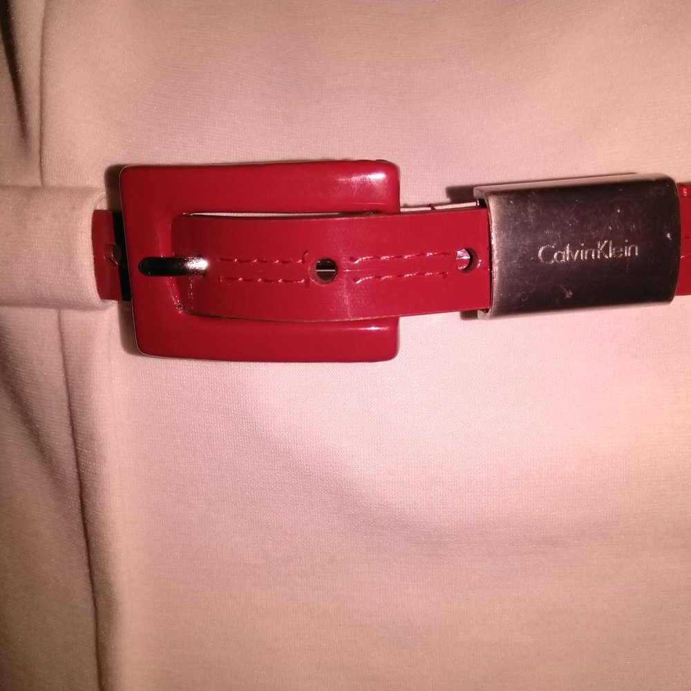 Calvin Klein White Midi Dress with Red Belt  ✨NWOT✨ - Picture 5 of 9